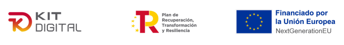 Logo Programa Kit Digital, Plan de Recuperación, Transformación y Resiliencia, Financiado por la Unión Europea - NextGenerationEU